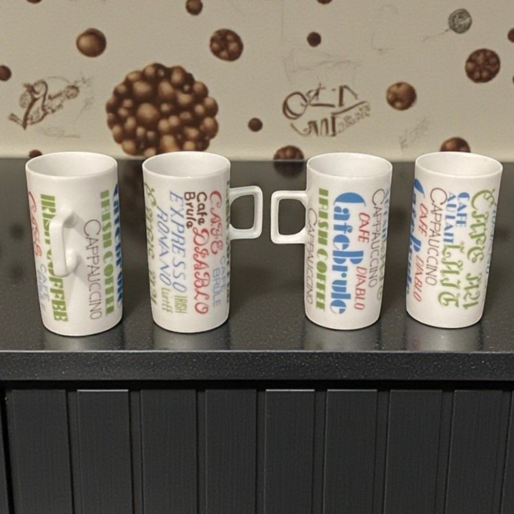 Royal Crown Arnet Demitasse Cups, Set of 4, Colorful Coffee Recipe Lettering‎